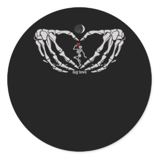 Skeleton Woman With Red In Heart Made Of Hands Fes Classic Round Sticker