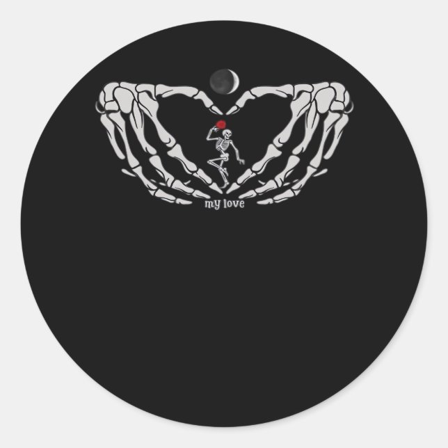 Skeleton Woman With Red In Heart Made Of Hands Fes Classic Round Sticker (Front)