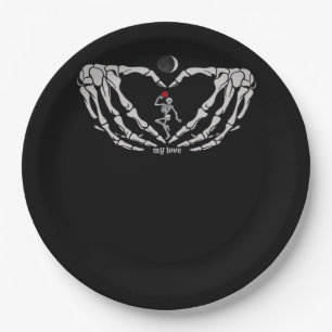 Skeleton Woman With Red In Heart Made Of Hands Fes Paper Plates