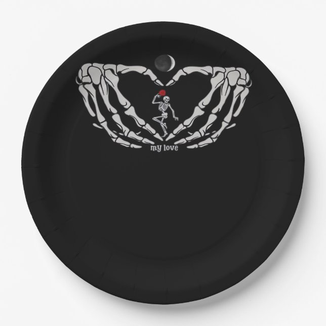 Skeleton Woman With Red In Heart Made Of Hands Fes Paper Plates (Front)