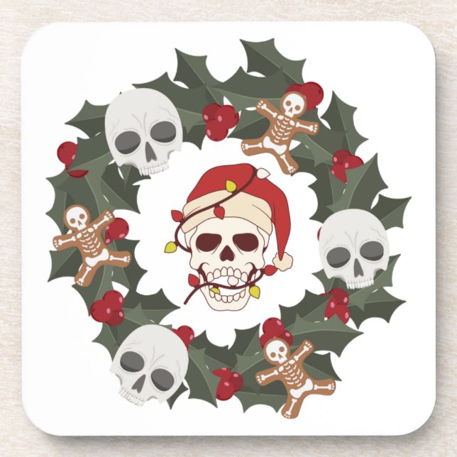 Skeleton Wreath Christmas  Beverage Coaster (Front)