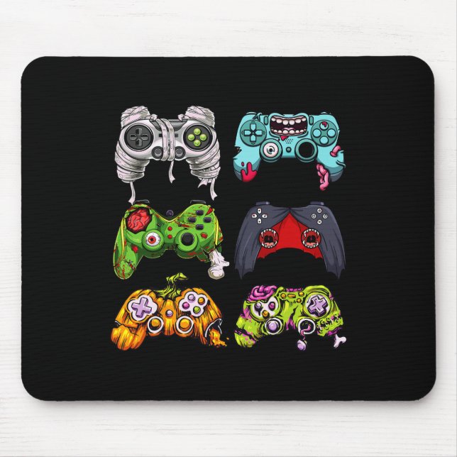 Skeleton Zombie Gaming Controllers Halloween Gamer Mouse Pad (Front)