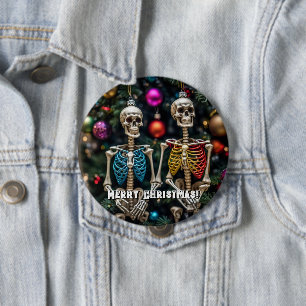 Skeletons and Colorful Ornaments Christmas  Button