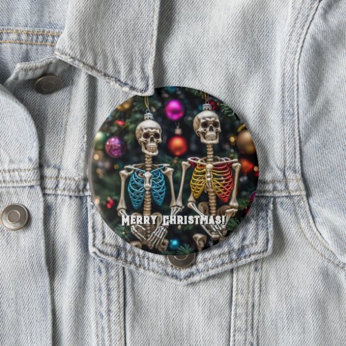 Skeletons and Colorful Ornaments Christmas  Button