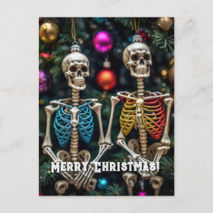 Skeletons and Colorful Ornaments Christmas Postcard