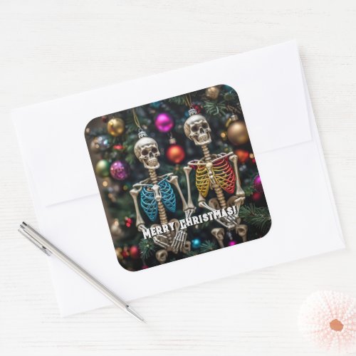 Skeletons and Colorful Ornaments Christmas  Square Sticker