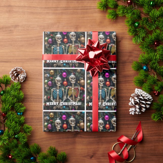 Skeletons and Colorful Ornaments Christmas  Wrapping Paper (Holiday Gift)