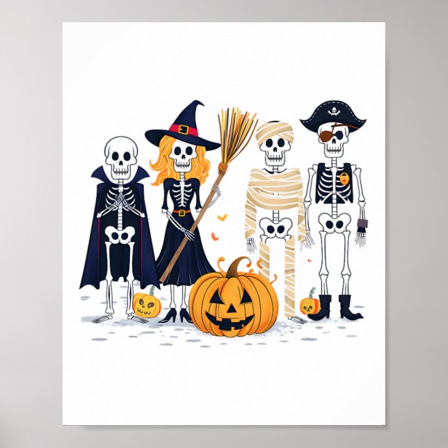 Skeletons And Friends In Costumes Fall Season Hall Poster (Front)