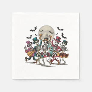 Skeletons and ghosts dancing under a full moon napkins
