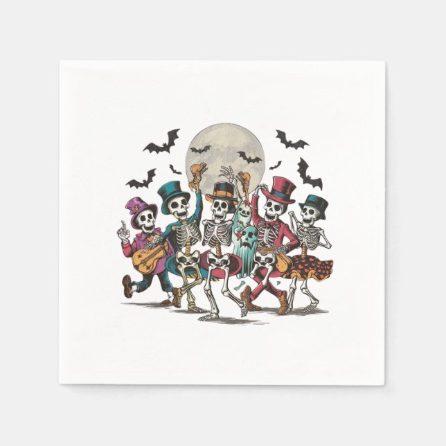 Skeletons and ghosts dancing under a full moon napkins (Front)