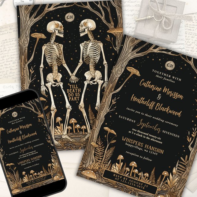 Skeletons and Mushrooms Till Death Wedding Invitation (Creator Uploaded)