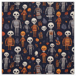 Skeletons and pumpkins at night fabric