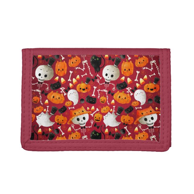 Skeletons and Pumpkins Pattern Tri-fold Wallet (Front)