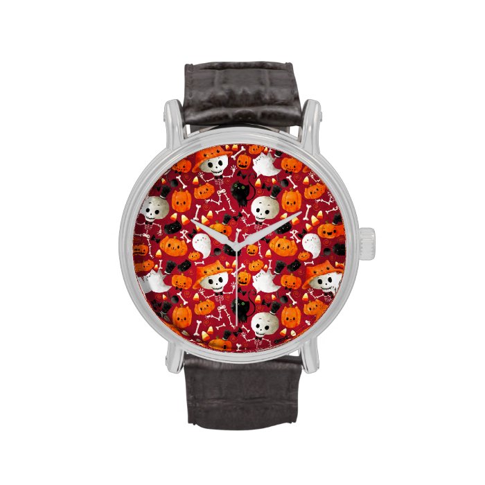 Skeletons and Pumpkins Pattern Wristwatch