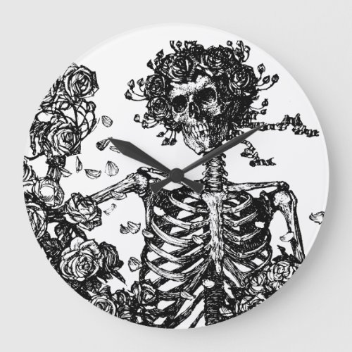 Skeletons and Roses Large Clock
