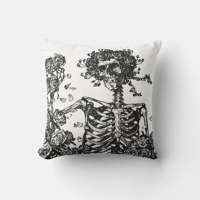 Skeletons and Roses Outdoor Pillow (Front)