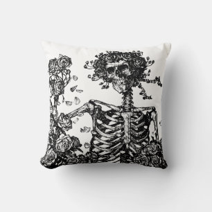 Skeletons and Roses Throw Pillow