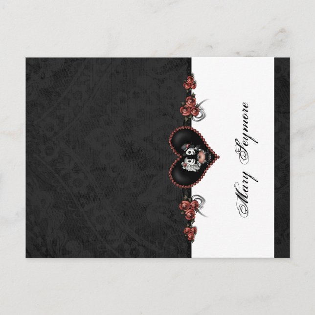 Skeletons Black ADD NAME GLOSS Folding Place Card (Front)