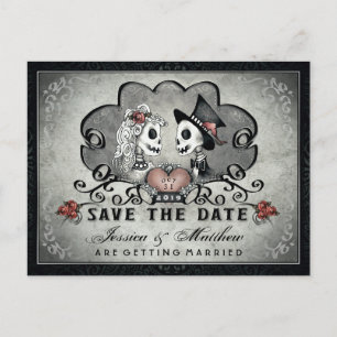 Skeletons Black Gray White SAVE THE DATE Announcement Postcard
