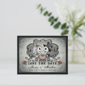 Skeletons Black Gray White SAVE THE DATE Announcement Postcard (Standing Front)