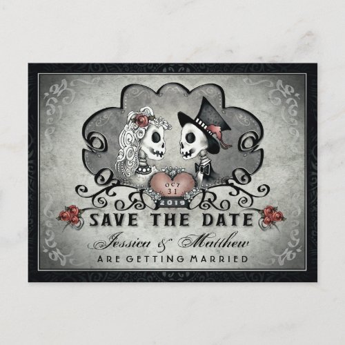 Skeletons Black Gray White SAVE THE DATE Announcement Postcard