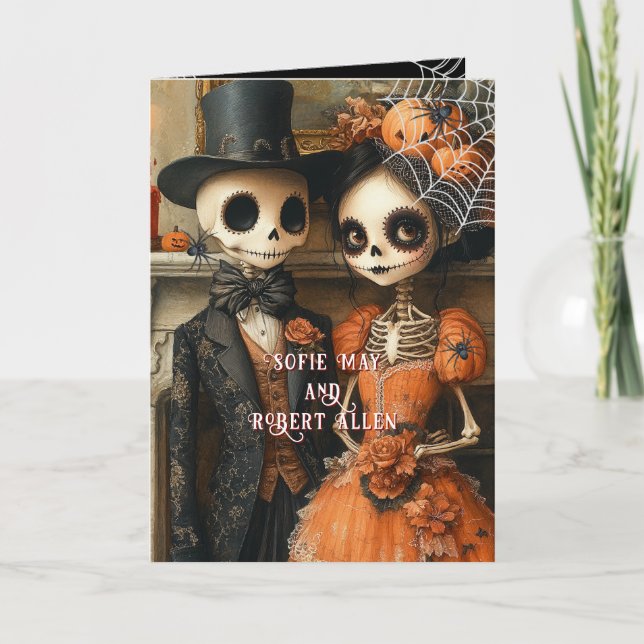  Skeletons Black Spiders Halloween Folded Wedding  Invitation (Front)