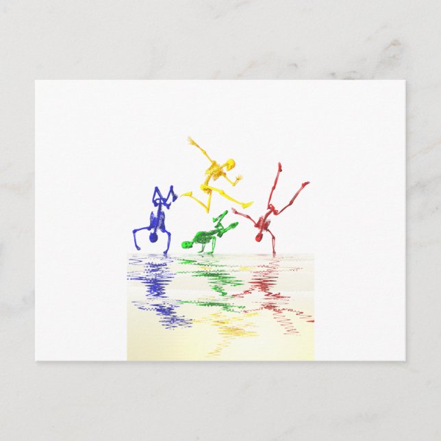 Skeletons breakdancing postcard (Front)