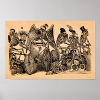 Skeletons (Calaveras) Riding Bicycles Poster