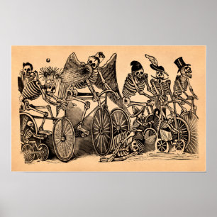 Skeletons (Calaveras) Riding Bicycles Poster