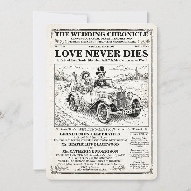 Skeletons Chronicle Wedding Invitation (Front)
