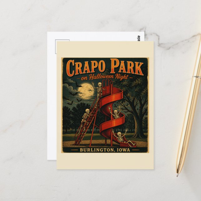 Skeletons Crapo Park on Halloween Burlington Iowa Postcard (Front/Back In Situ)
