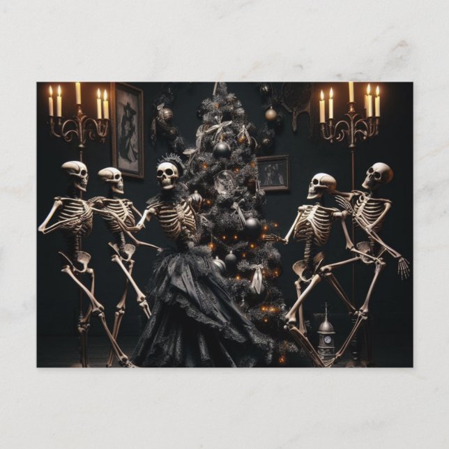 Skeletons Dance Around the Christmas Tree Postcard (Front)