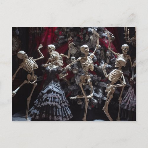 Skeletons Dancing Around the Christmas Tree Postcard
