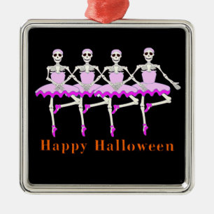 Skeletons Dancing Ballet "Happy Halloween" Metal Ornament