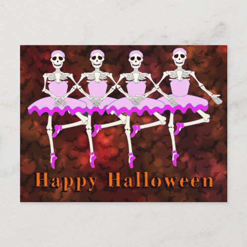 Skeletons Dancing Ballet Happy Halloween Postcard