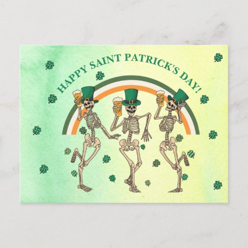 Skeletons Dancing Happy Saint Patricks Day  Postcard