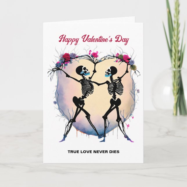 Skeletons Dancing in front of Heart-Shaped Frame  Card (Front)