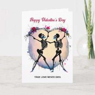 Skeletons Dancing in front of Heart-Shaped Frame Card