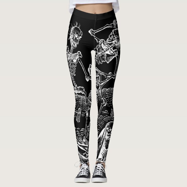 Skeletons Danse Macabre Black Leggings (Front)