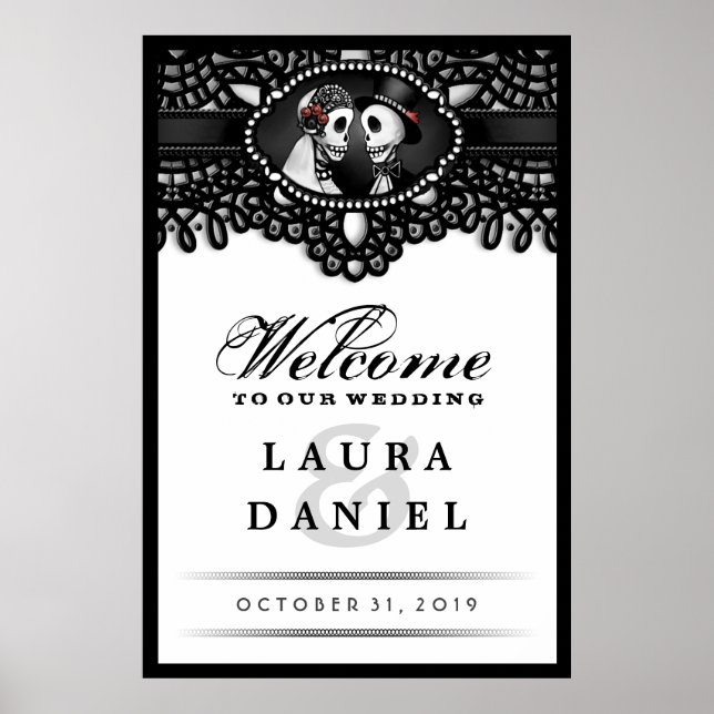 Skeletons Elegant Black & White Welcome to Wedding Poster (Front)