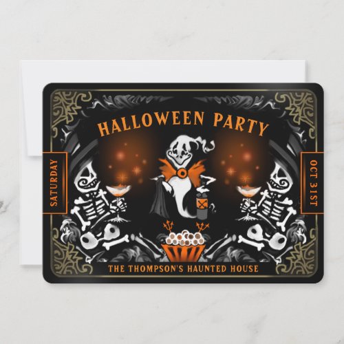 Skeletons  Ghost Halloween Party Invitation