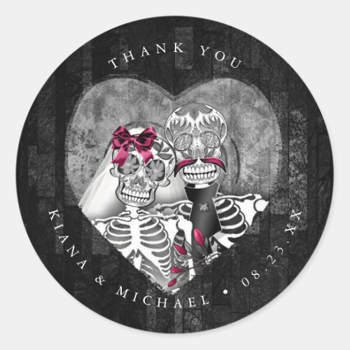 Skeletons Gothic Thank You Burgundy ID866 Classic Round Sticker