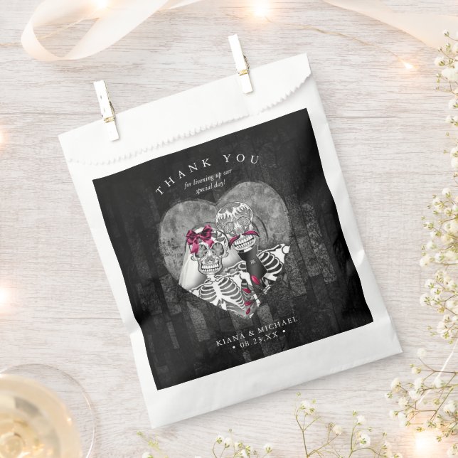 Skeletons Gothic Thank You Burgundy ID866 Favor Bag (Clipped)