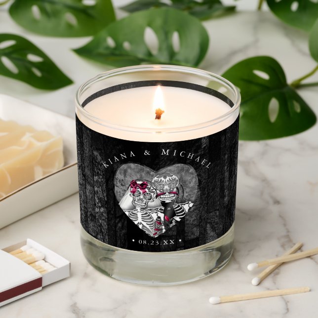 Skeletons Gothic Thank You Burgundy ID866 Scented Candle (Lit)