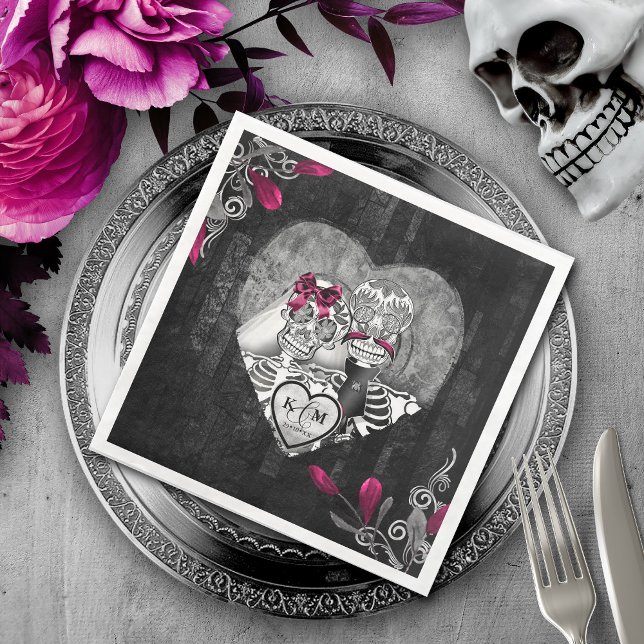 Skeletons Gothic Wedding Burgundy ID866 Paper Dinner Napkins (Creator Uploaded)