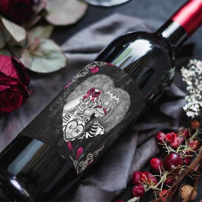 Skeletons Gothic Wedding Burgundy ID866 Wine Label (Creator Uploaded)