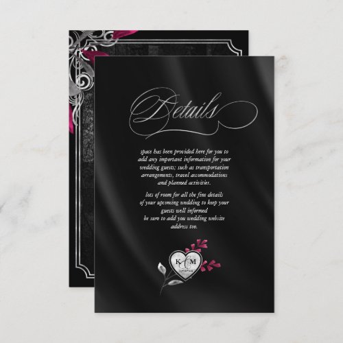Skeletons Gothic Wedding Details Burgundy ID866 Enclosure Card