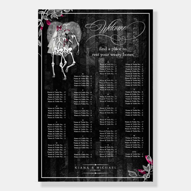 Skeletons Gothic Wedding Seating Chart ID866 Foam Board (Front)