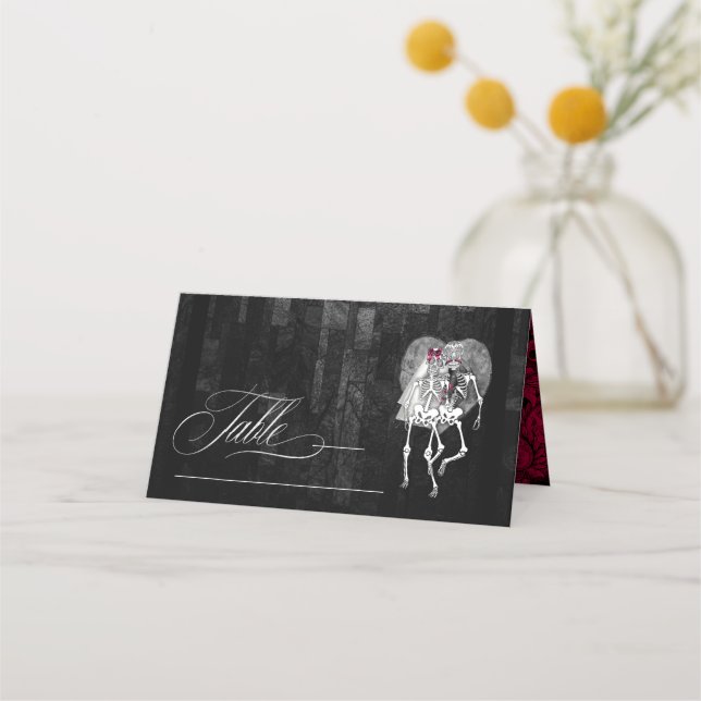 Skeletons Gothic Wedding Table Burgundy ID866 Place Card (Front)