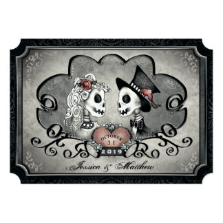 Skeletons Gray Black White Heart Wedding Invitation